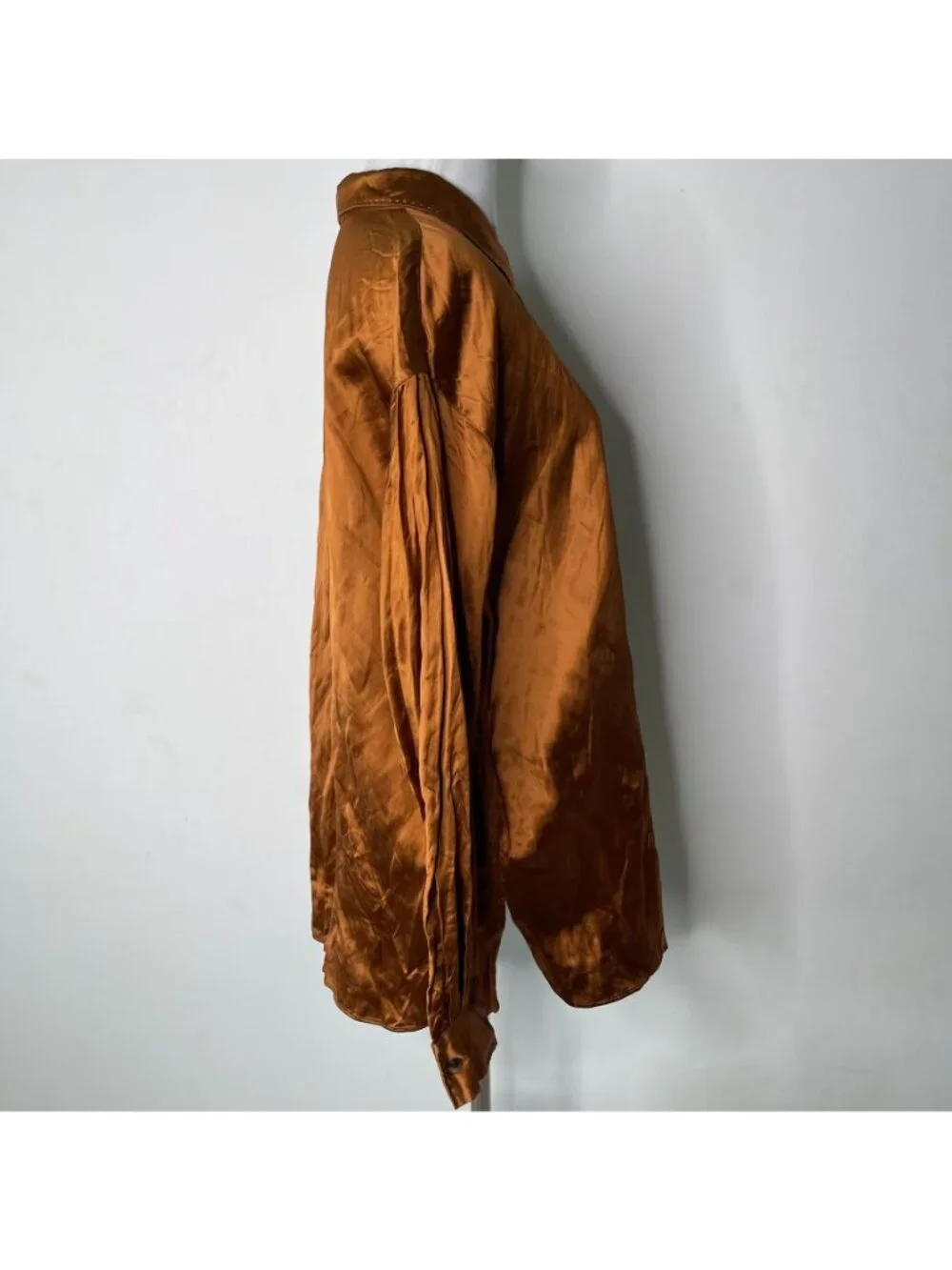 Lafayette 148 New York Naomi Crushed Satin Blouse Bronze Brown Size M Medium - Picture 7 of 12